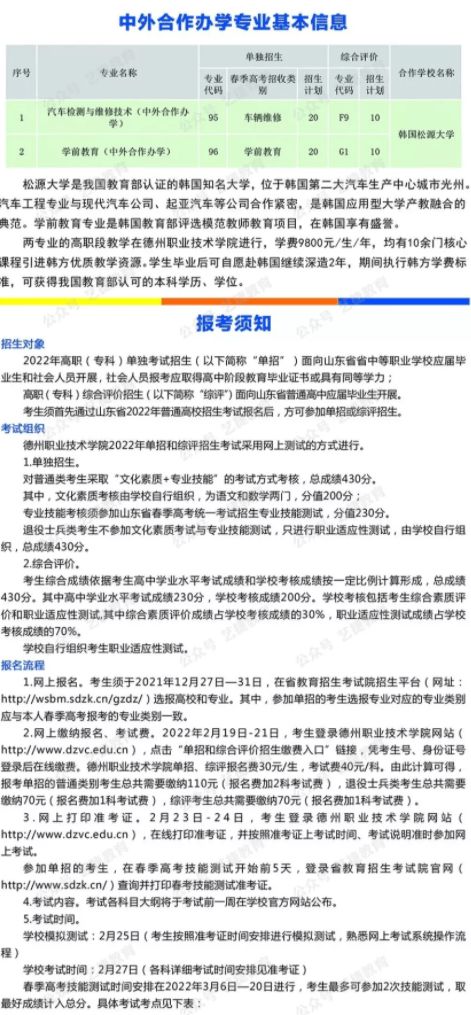 2022年德州職業技術學院單招綜評招生計劃公布 明確非學歷非職業技能培訓性質
